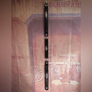 Vintage Western Black Leather Concho Belt Silver Chain Eagle Accent